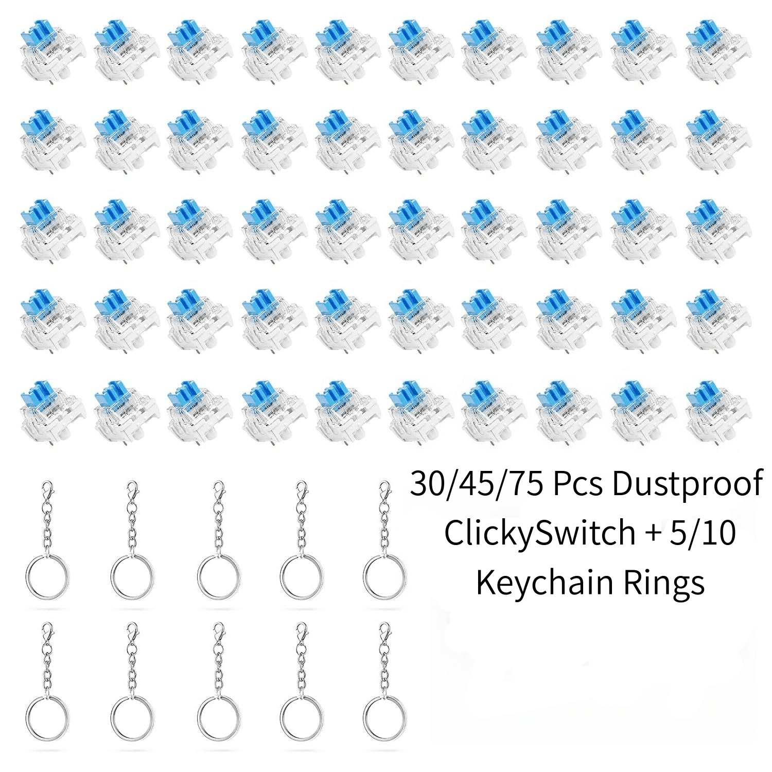 75 Peças Interruptor de Teclado Mecânico Clique Tátil com 10 Chaveiros – 30 Milhões de Clicks, Interruptor Clicker