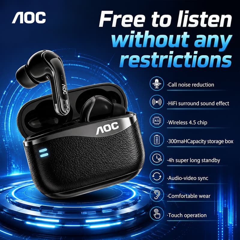 AOC ACT4625 Fones de Ouvido Duplo Modo Fones de Ouvido Bluetooth 5.4 TWS Dongle 2.4G Fones de Ouvido Estéreo Som