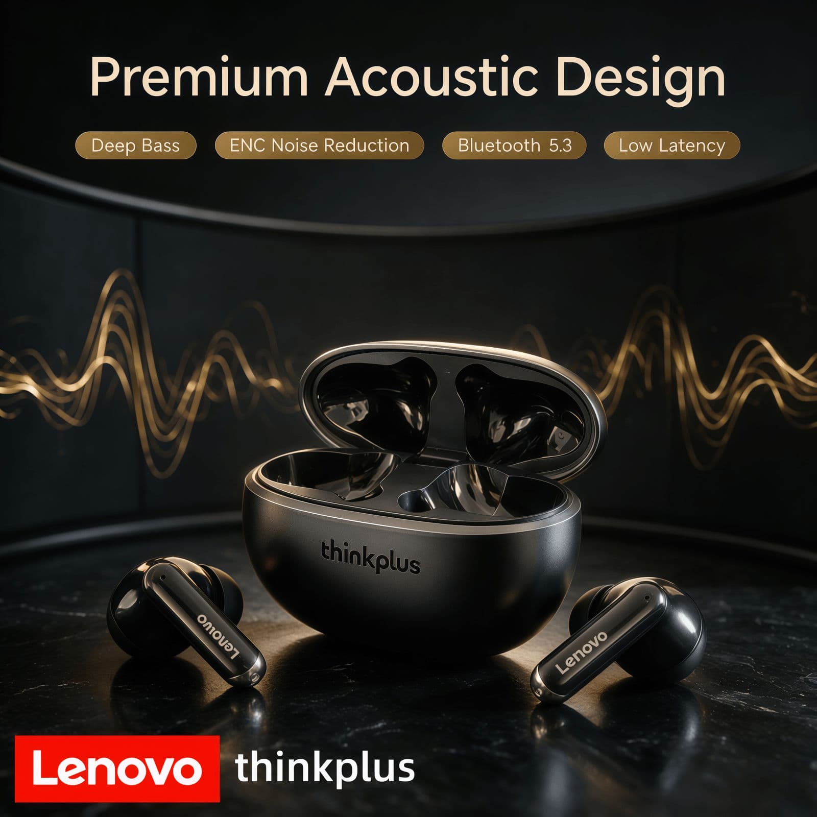 Fones de Ouvido Lenovo XT88, Fones de Ouvido Bluetooth, Fones de Ouvido para Jogos com Baixa Latência, Fones de Ouvido
