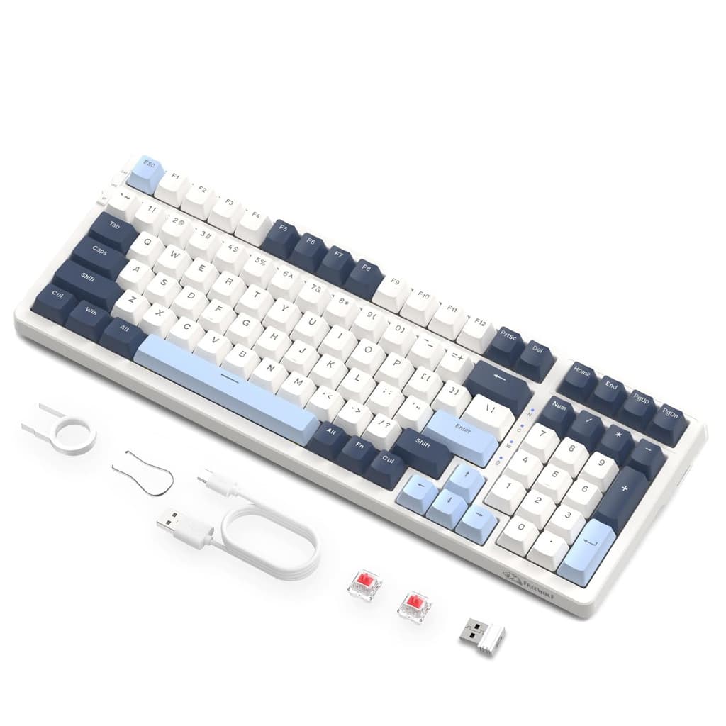 FREE WOLF K8 75% Tri-Modo Teclado de Jogos RGB Teclado Mecânico de Troca a Quente Bluetooth 2.4G com Fio para PC Laptop