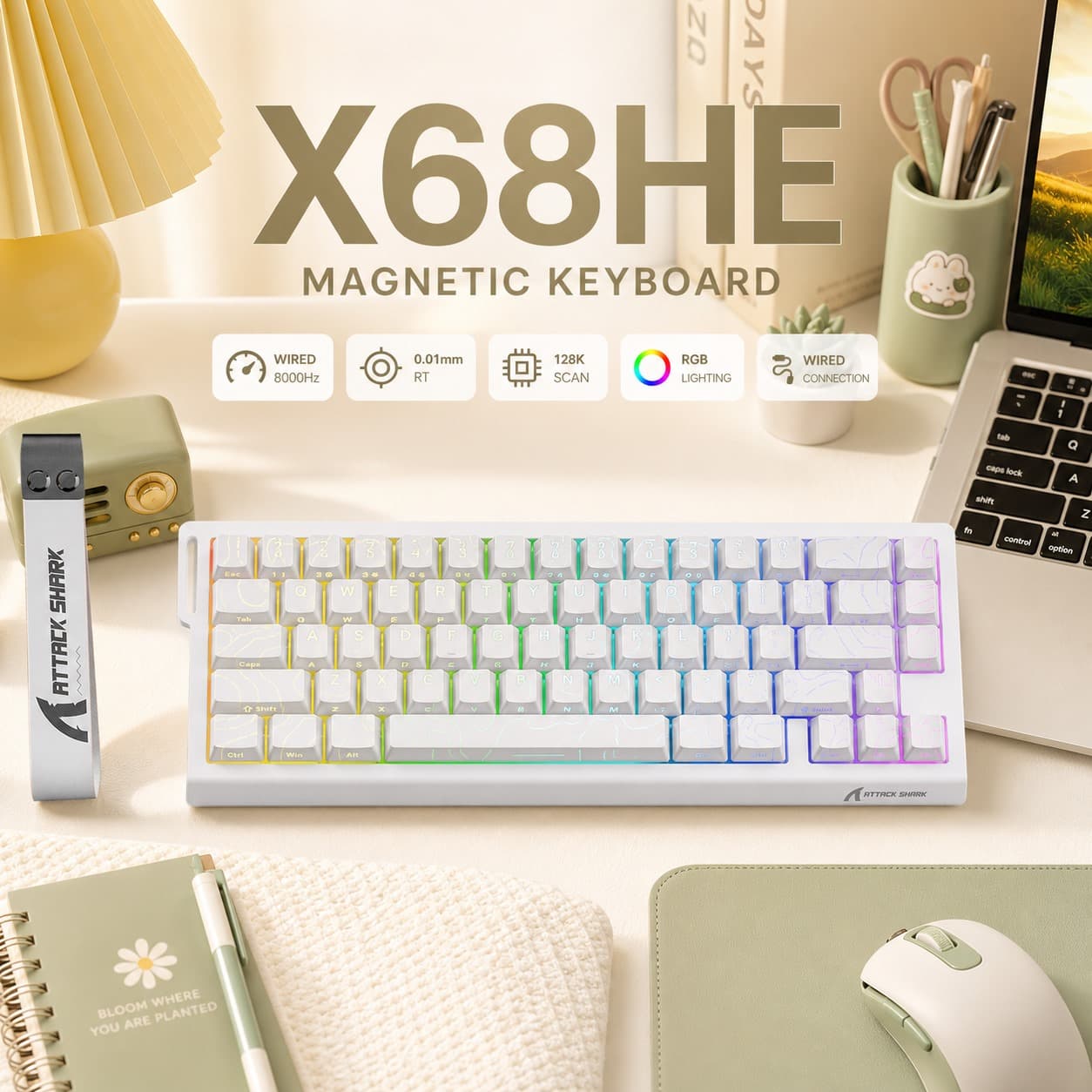 Teclado mecânico para jogos ATTACK SHARK X68HE, teclado com 66 teclas, taxa de amostragem de 8000 Hz, interruptor