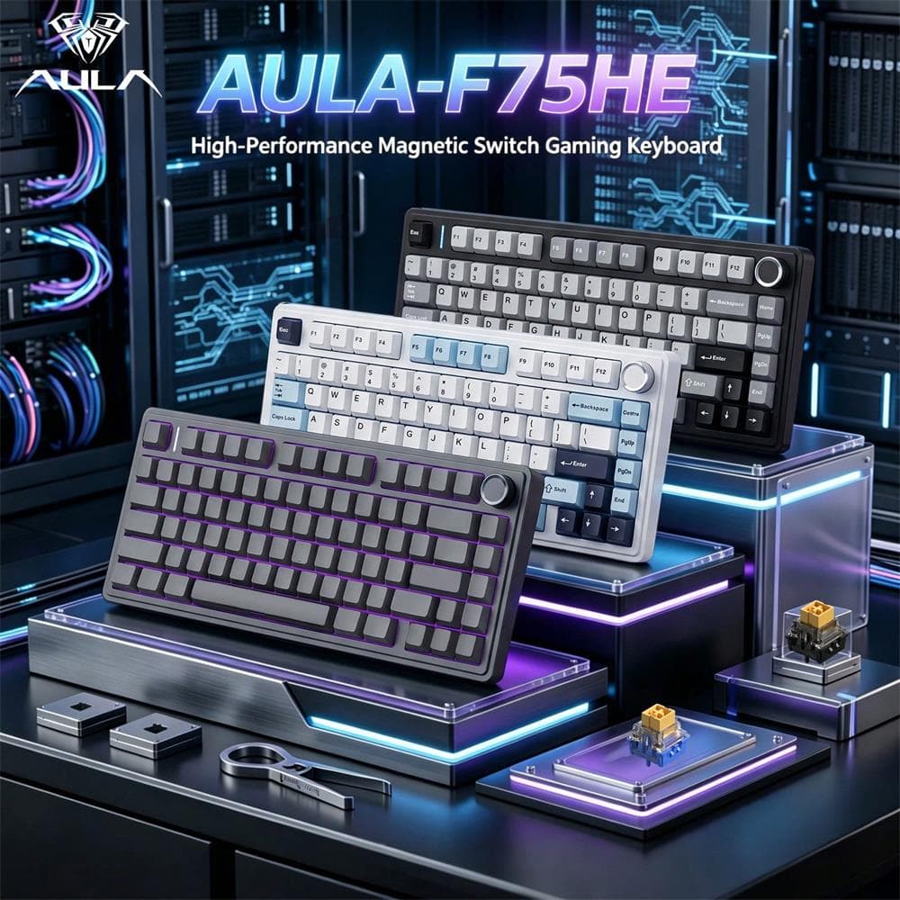 Teclados mecânicos AULA F75HE, teclado 75%, efeito Hall, troca a quente, RGB, 4000mAh, 3 modos (2.4G/Bluetooth 5.3/com
