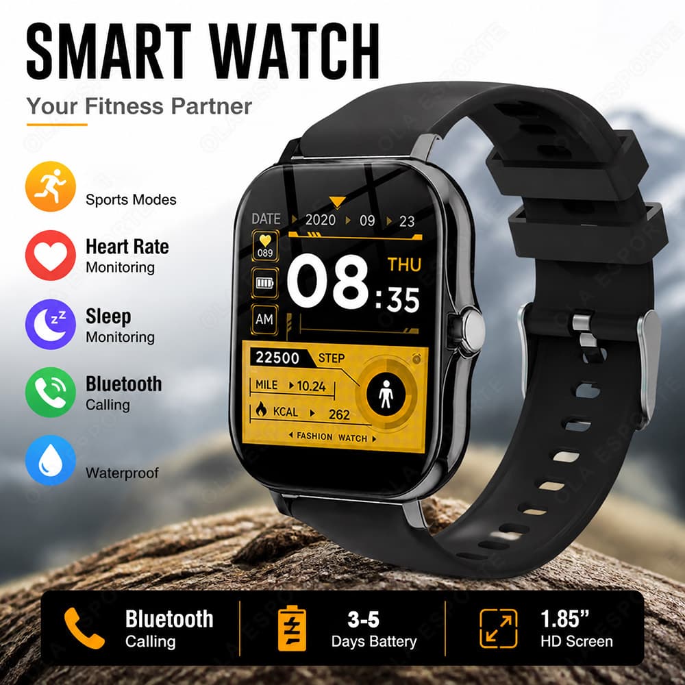 Relógio Smart Esportivo, Relógio Fitness, Monitor de Saúde, Smartwatch à Prova D'água, Relógio com Chamada Bluetooth