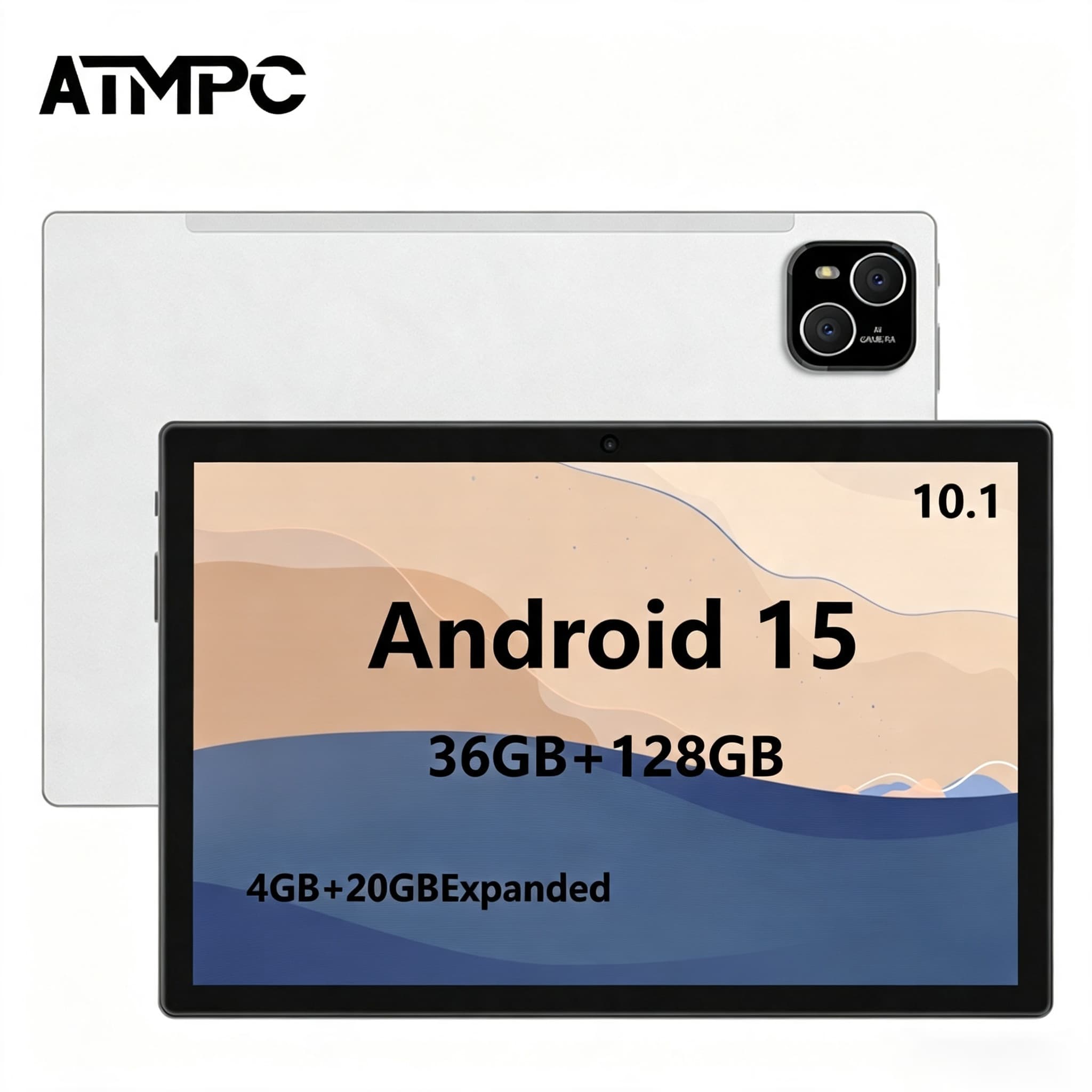 Tablet Android ATMPC de 10,1 polegadas, 36 GB (4 + 32 expansíveis) de memória, 128 GB de armazenamento, processador