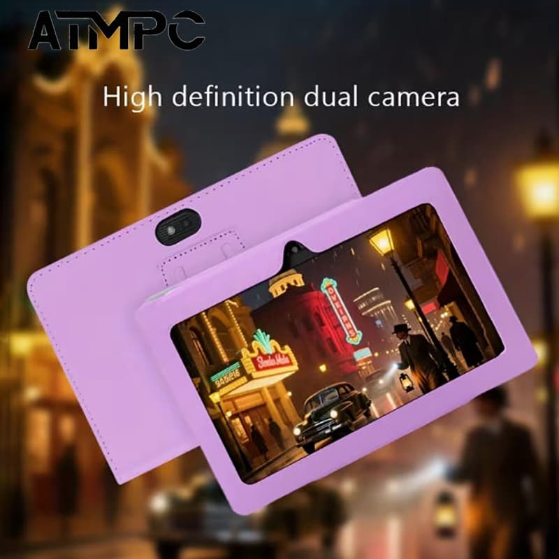 Tablet Android ATMPC, 16GB de ROM, 4GB de RAM (expansível 2+2), tela IPS HD, Wi-Fi 2.4G, câmeras duplas de 2MP, capa de