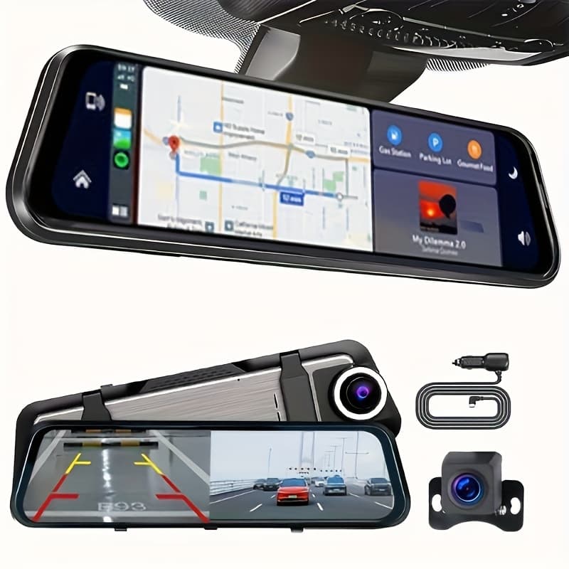 Pionray 4K Mirror Dash Cam, Tela de 10 polegadas, Gravador de Carro Frontal e Traseiro