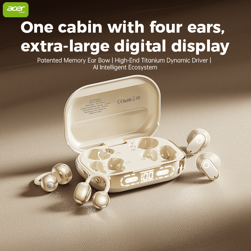 Fones de Ouvido Acer OHR 823 – Fones Bluetooth 4 em 1 com Estojo de Carregamento com Display Digital, Pares de Fones