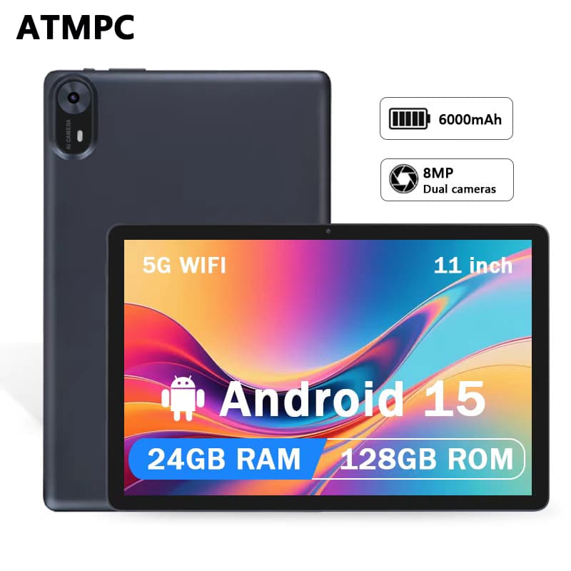 Tablet Android ATMPC de 11 polegadas, com 128 GB de armazenamento, processador octa-core de 1,8 GHz, bateria de 6000