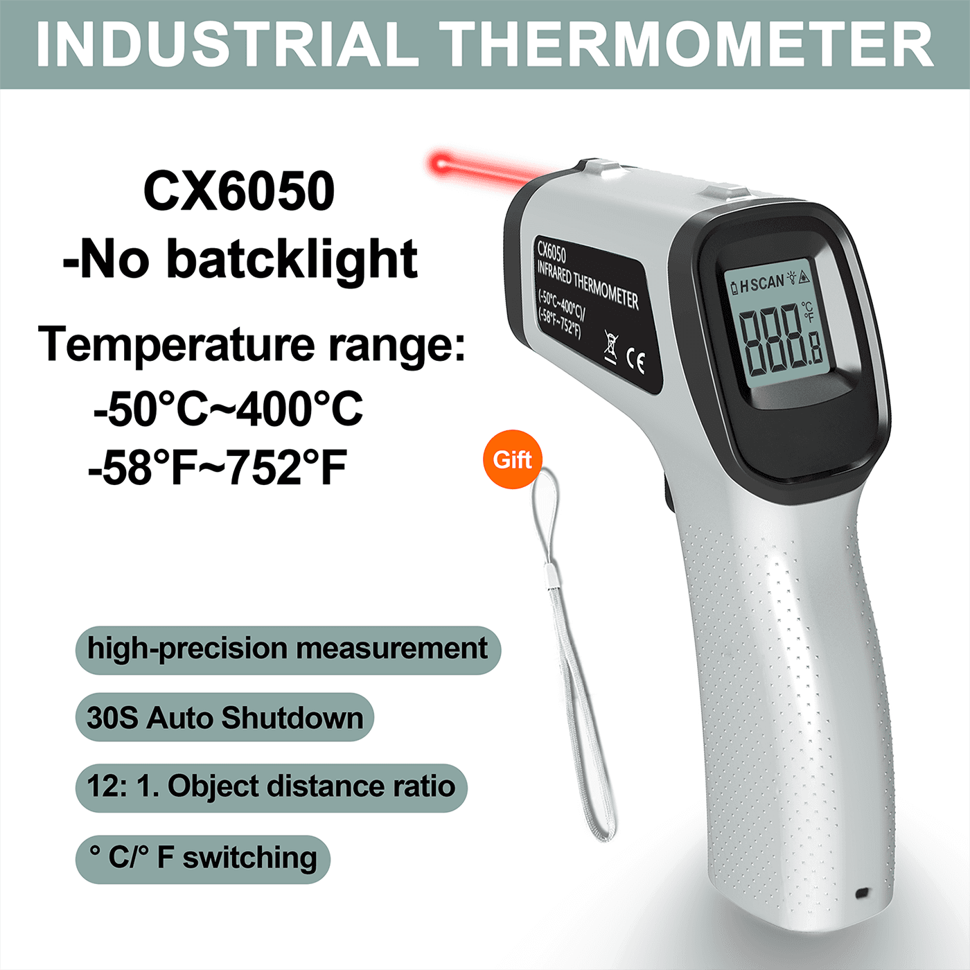 Termômetro Infravermelho Digital De Alta Precisão Do Detector De Temperatura Industrial De Uma Peça