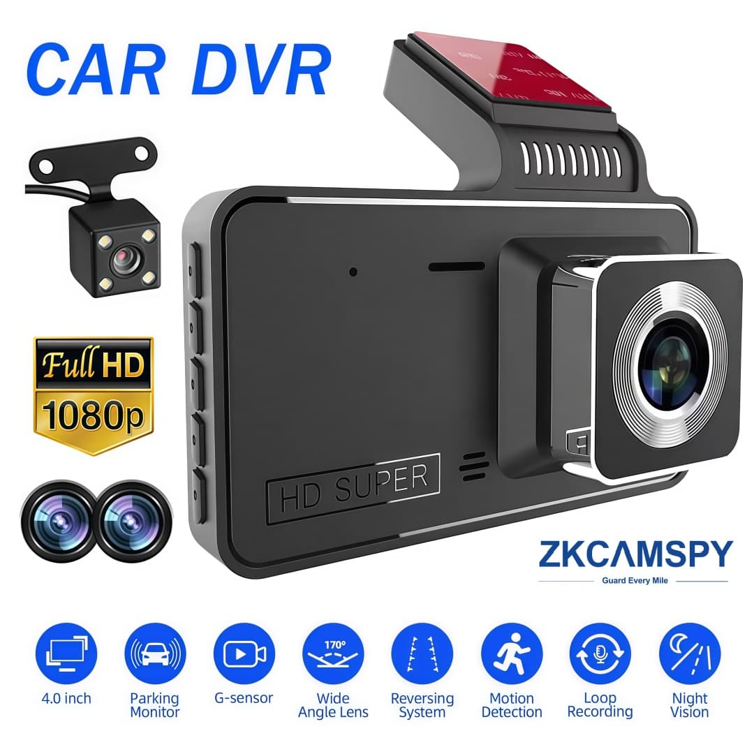 Câmera dupla 1080P para carro: Câmera frontal e traseira DVR veicular, gravador de vídeo para carro