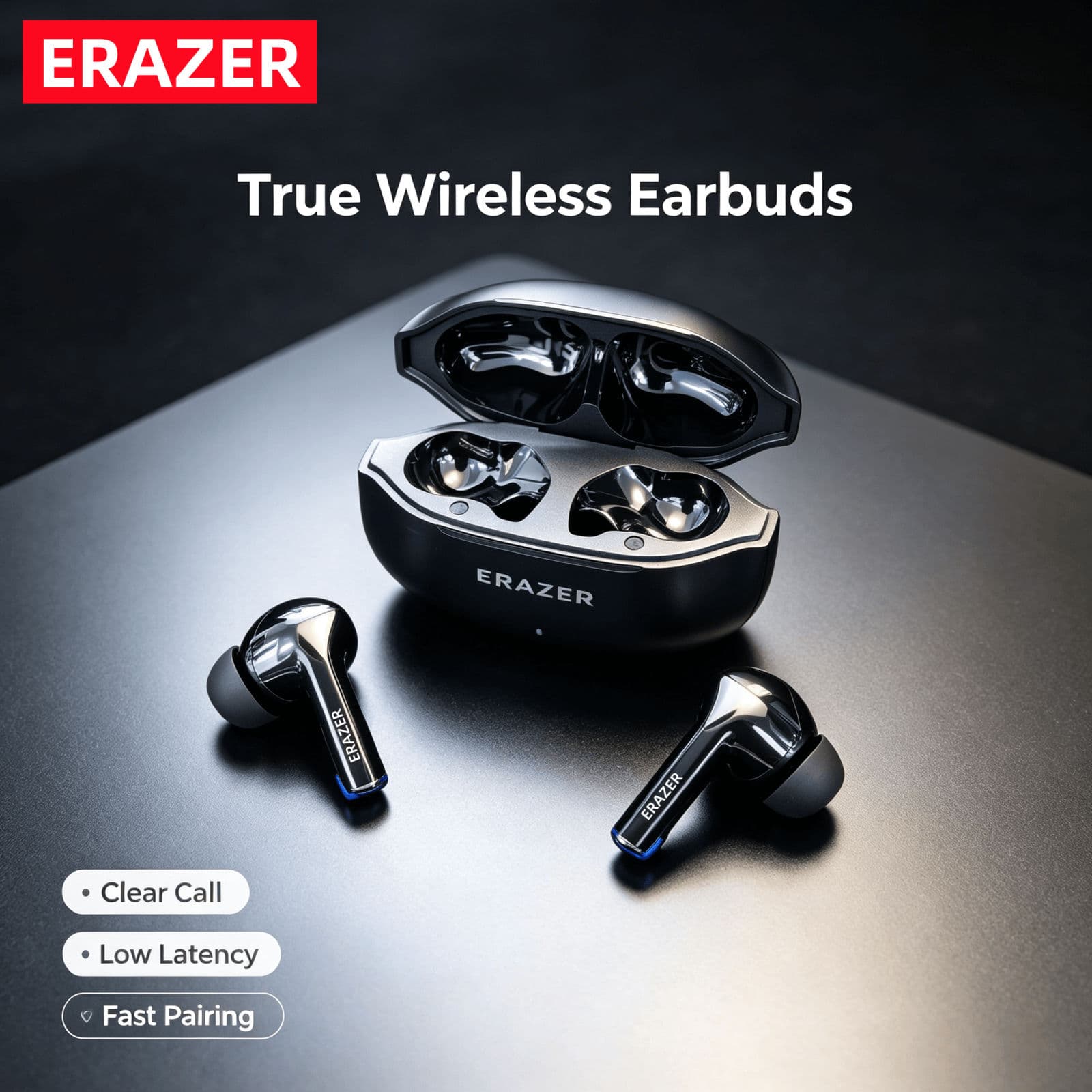 ERAZER HT82 Fones de Ouvido Bluetooth Sem Fio, Bateria de Longa Duração, Fones de Ouvido Portáteis, Fones de Ouvido para