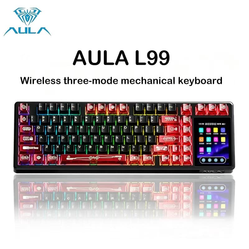 AULA L99 Teclado Mecânico de Tripla Conexão com Tela Inteligente, Troca a Quente, Teclas PBT, Teclado Wireless 8000mAh,
