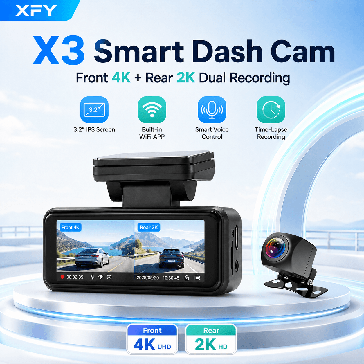 X3 4k + 2k Dash Cam Dianteiro E Traseiro Canal Duplo , Plug & Play Ultra HD Carro Dvr
