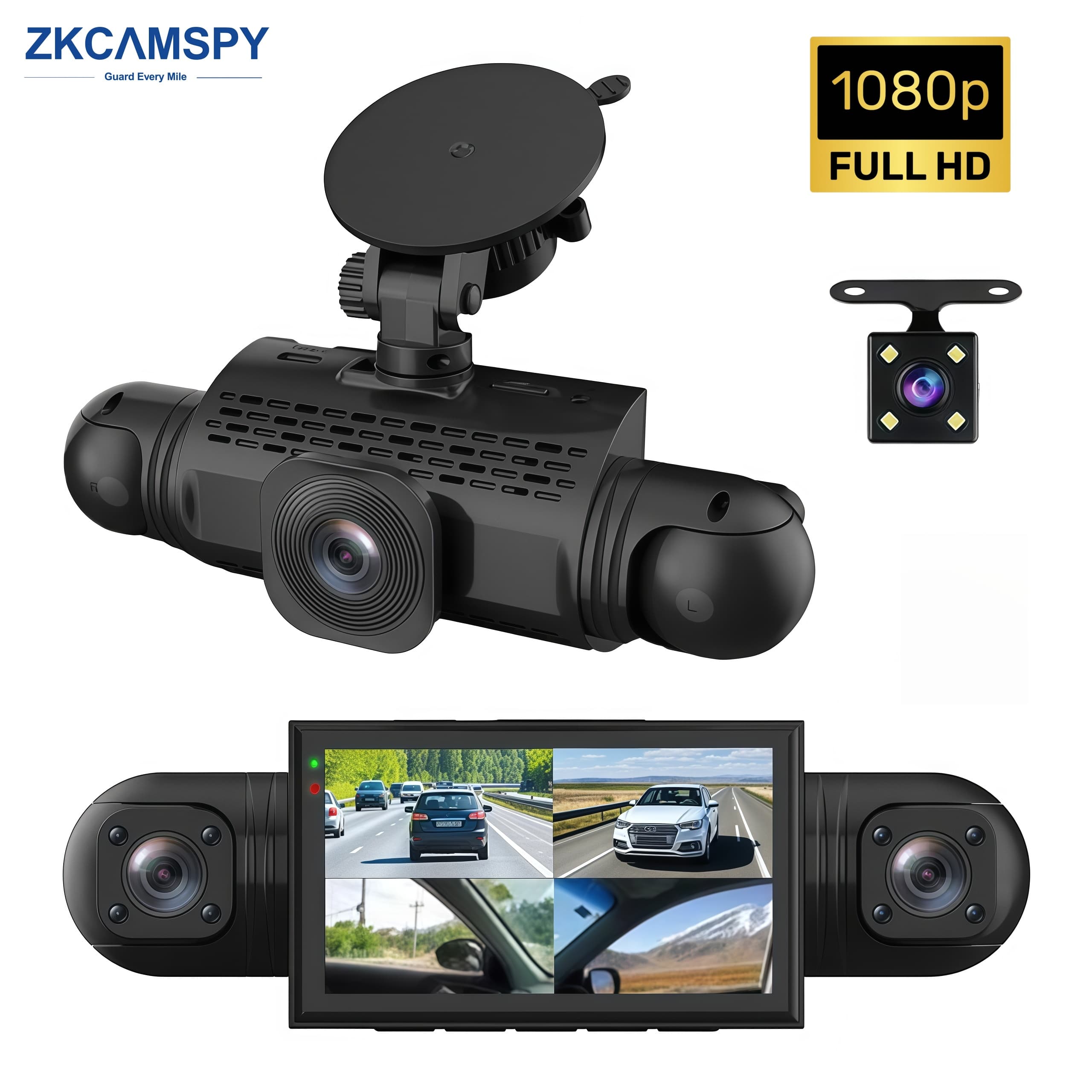 Câmera Veicular Gravador 4 Canais 360° Frontal Traseira Interna DVR Carro com Visão Noturna Gravação em Loop