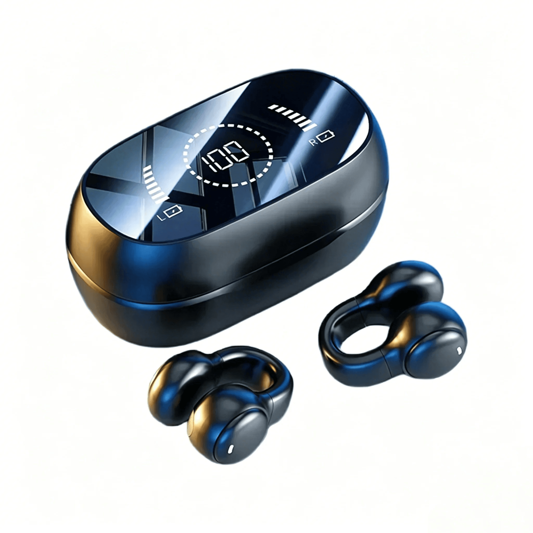 Fones de ouvido esportivos com clipe auricular Bluetooth, fones de ouvido LED, tela espelhada, som HiFi sem perda, fones