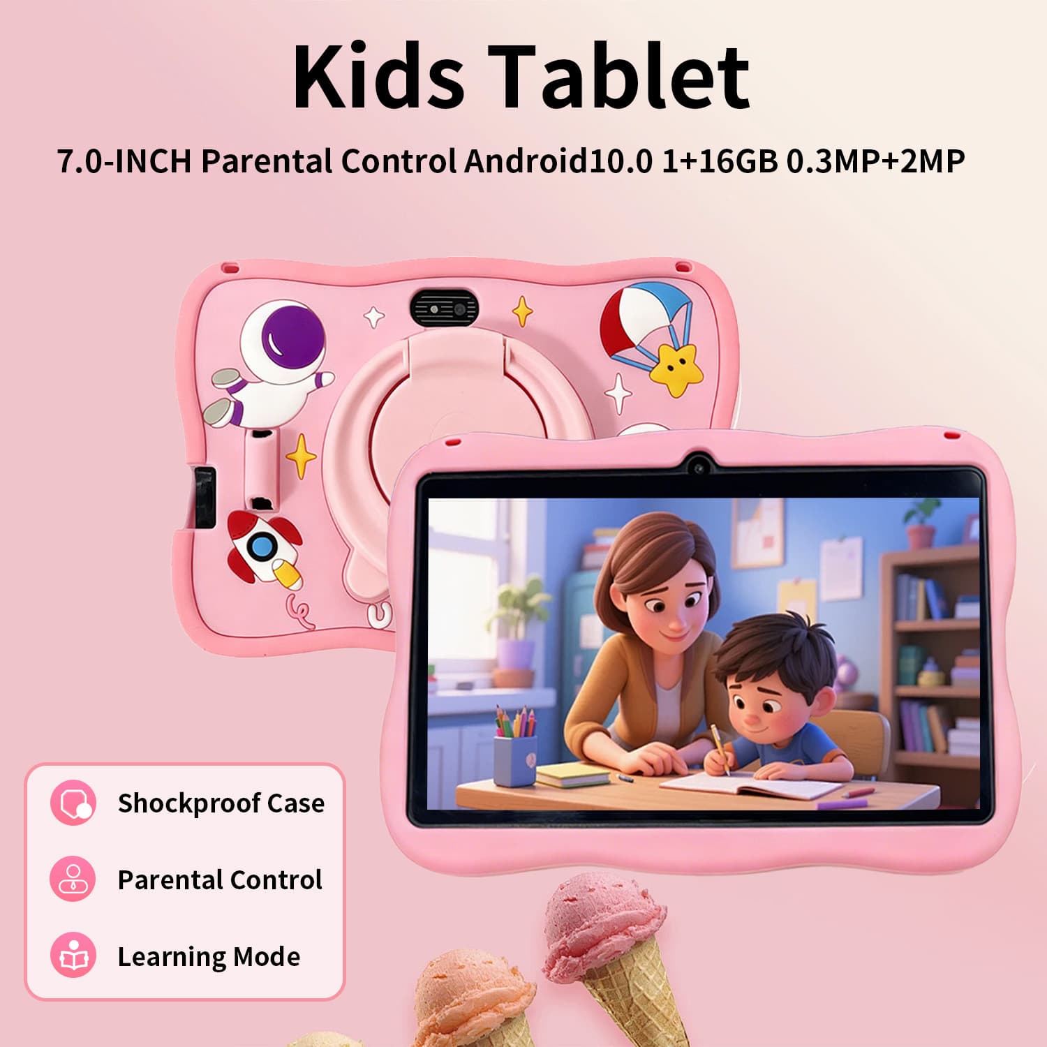 Crianças Tablet PC 7-Polegada Android OS 16GB Armazenamento Wi-Fi Bluetooth Aprendizagem Educacional Para Presente