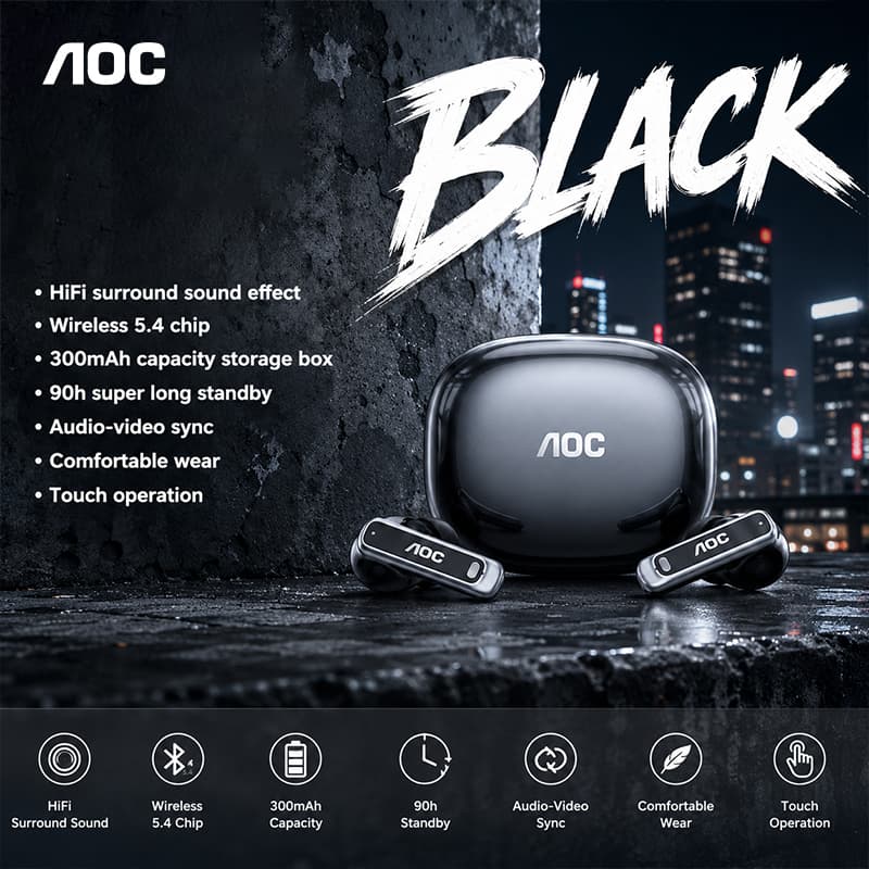 AOC ACT4611 Fones De Ouvido TWS Bluetooth Som Puro Sem Distorção Áudio Surround Imersivo Fio Controle De Vários Botões P