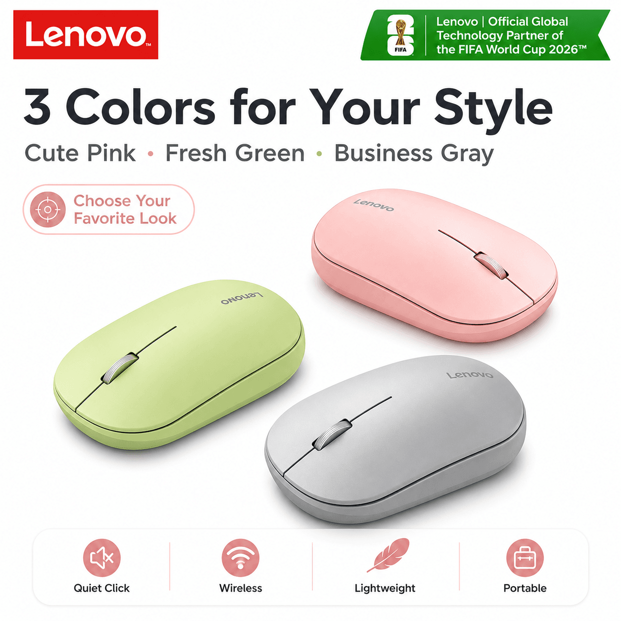 Mouse Sem Fio Lenovo X5M Pro 2,4 GHz, DPI Ajustável 800/1200/1600, Clique Silencioso, Mouse Ergonômico para Computador