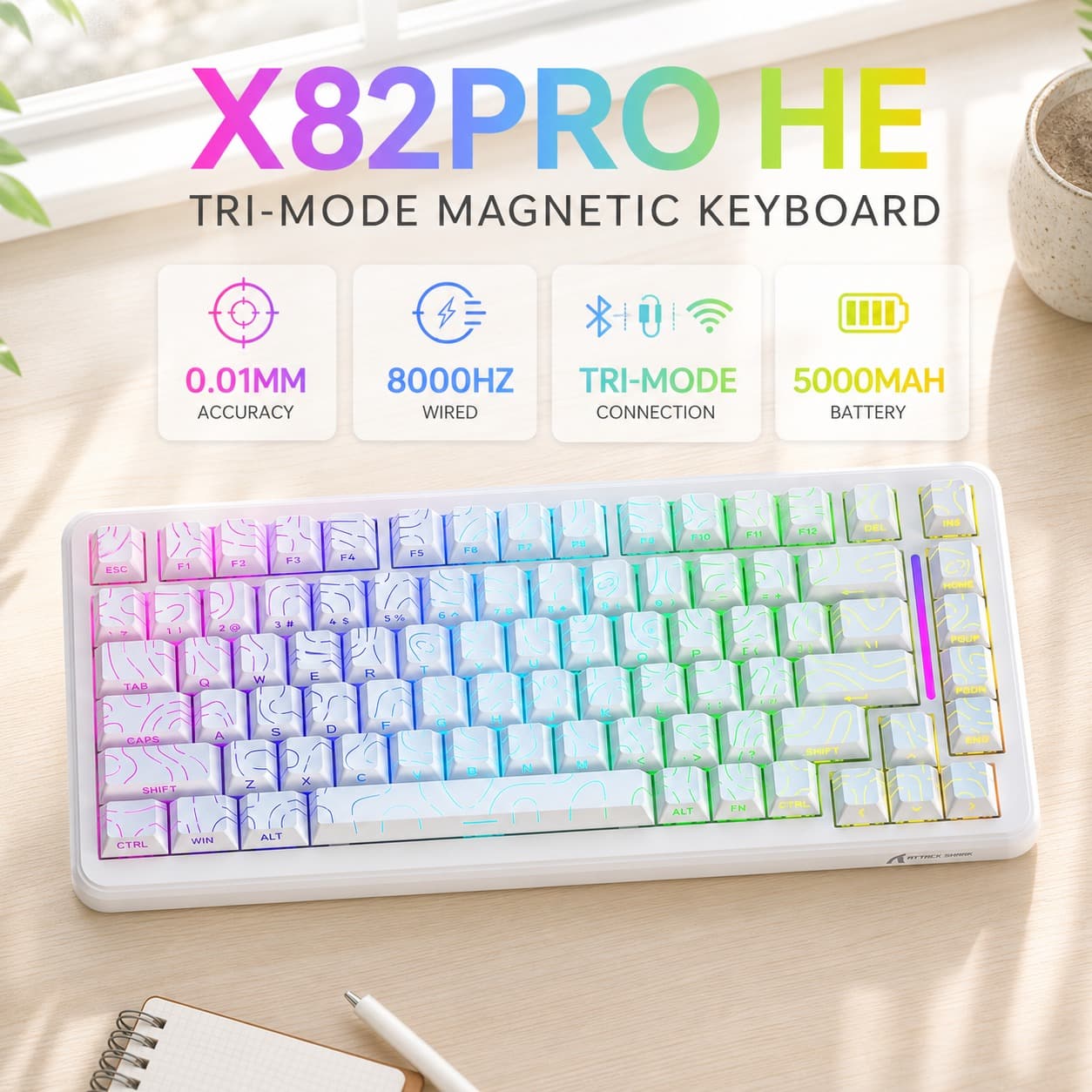 Teclado Mecânico Compacto Gamer X82PRO HE, Teclas PBT, Teclado Numérico, Uso em PC Laptop Desktop, Conexão USB com Fio,