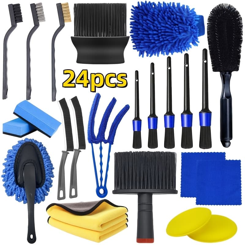 Kit Completo de 24 Peças para Lavagem e Manutenção de Carros Suprimentos Universais de Limpeza para Veículos Sedan SUV e