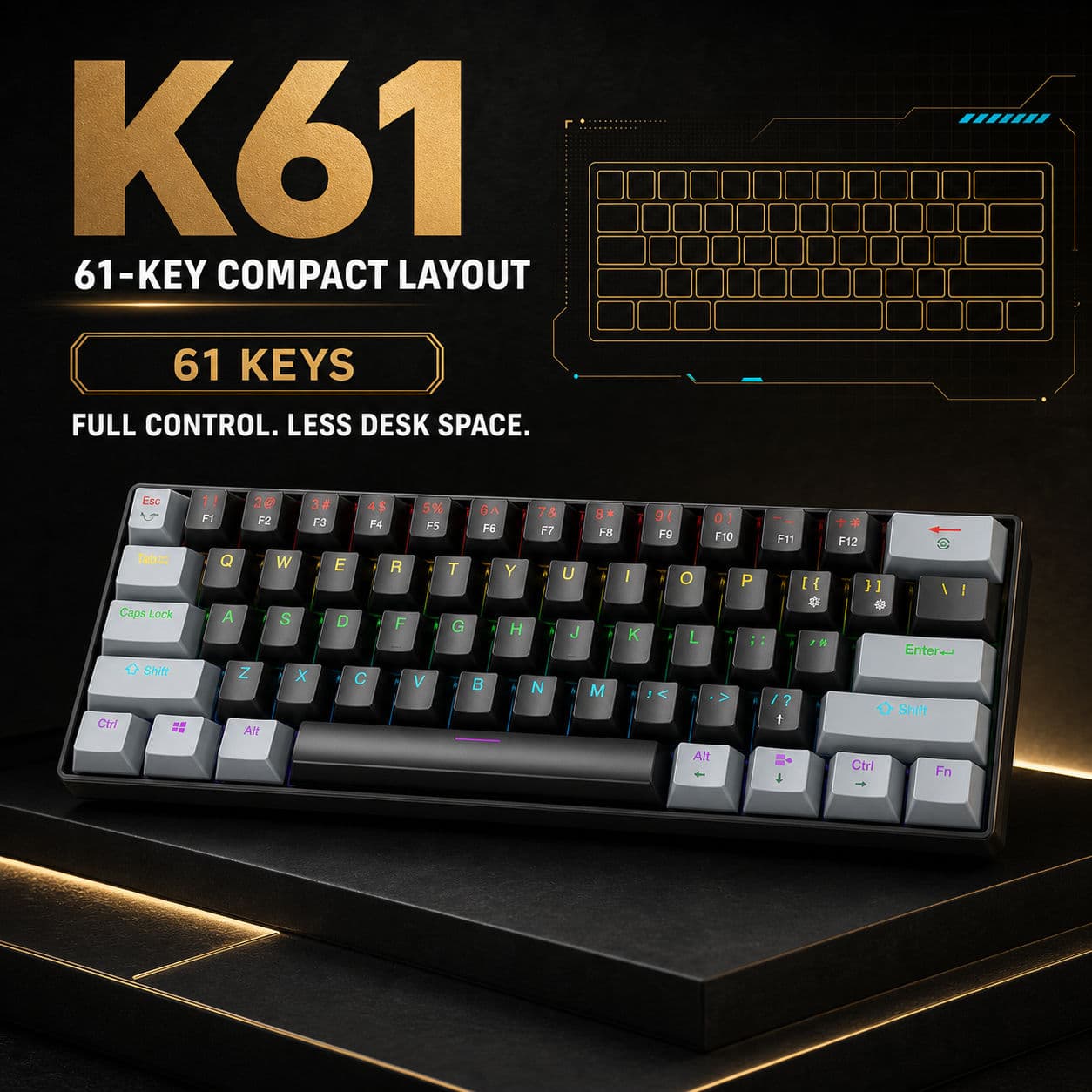 Teclado de jogos APAYADO K61, teclado mecânico, teclado numérico, interruptor azul/vermelho opcional, layout 60%, mini
