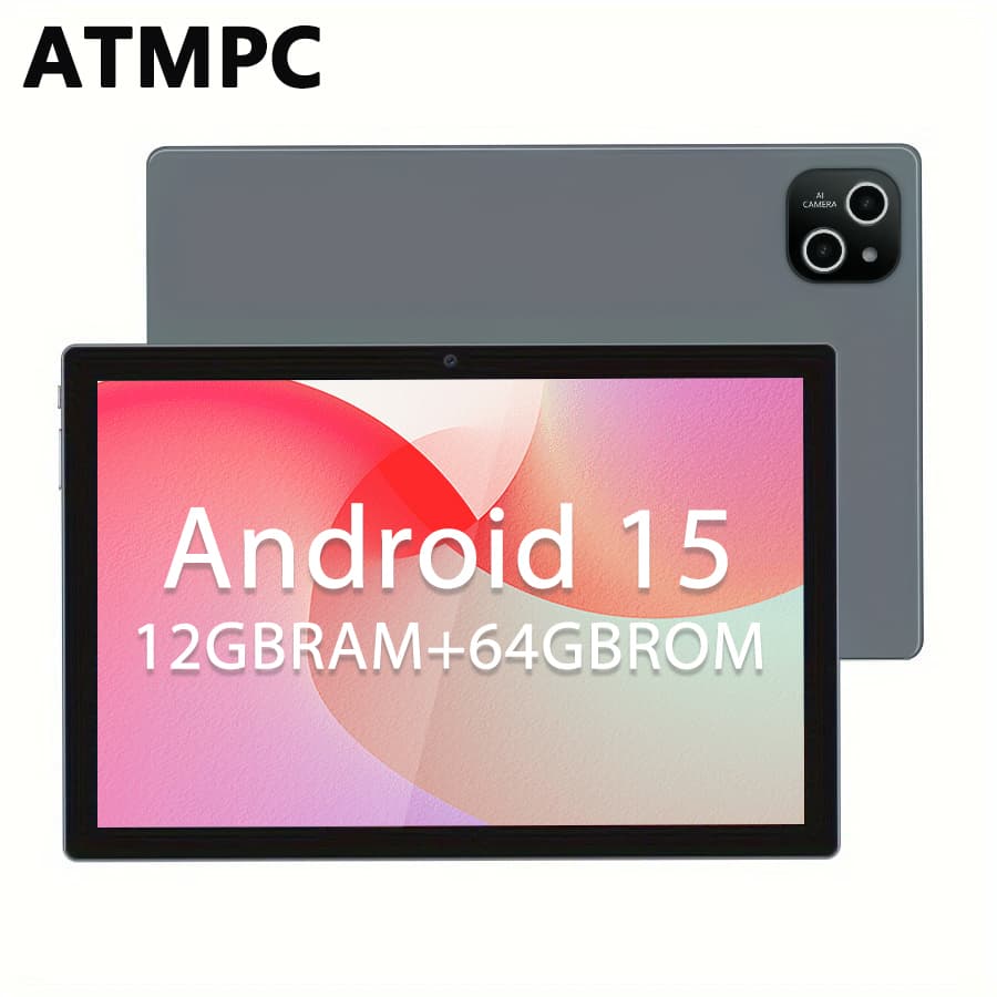 Tablet ATMPC de 25,4 cm para crianças, tablets Android, 12 GB (4 GB + 8 GB expansíveis) de RAM + 64 GB de ROM,