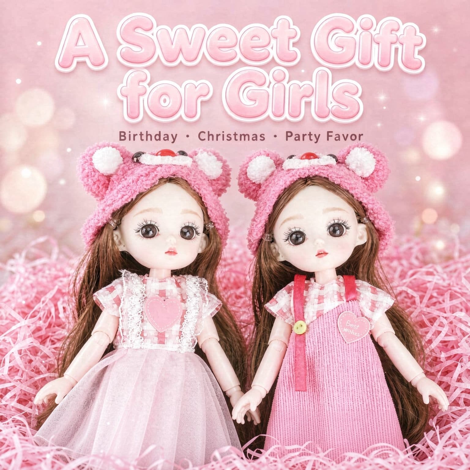 1 Boneca da moda 26 cm com vestido de renda, boneca princesa articulada com olhos grandes, presente de aniversário para