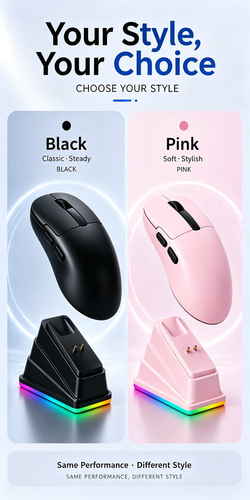 Mouse Gamer com Base de Carregamento, DPI Ajustável 12.000, Sensor PAW3311, Mouse Sem Fio 3 Modos, Bateria 500mAh, Taxa