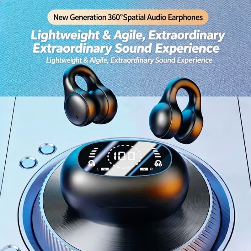 Fones de Ouvido M47 Ear Clip, Fones Bluetooth com Display LED Inteligente, Cancelamento de Ruído, Fones de Ouvido