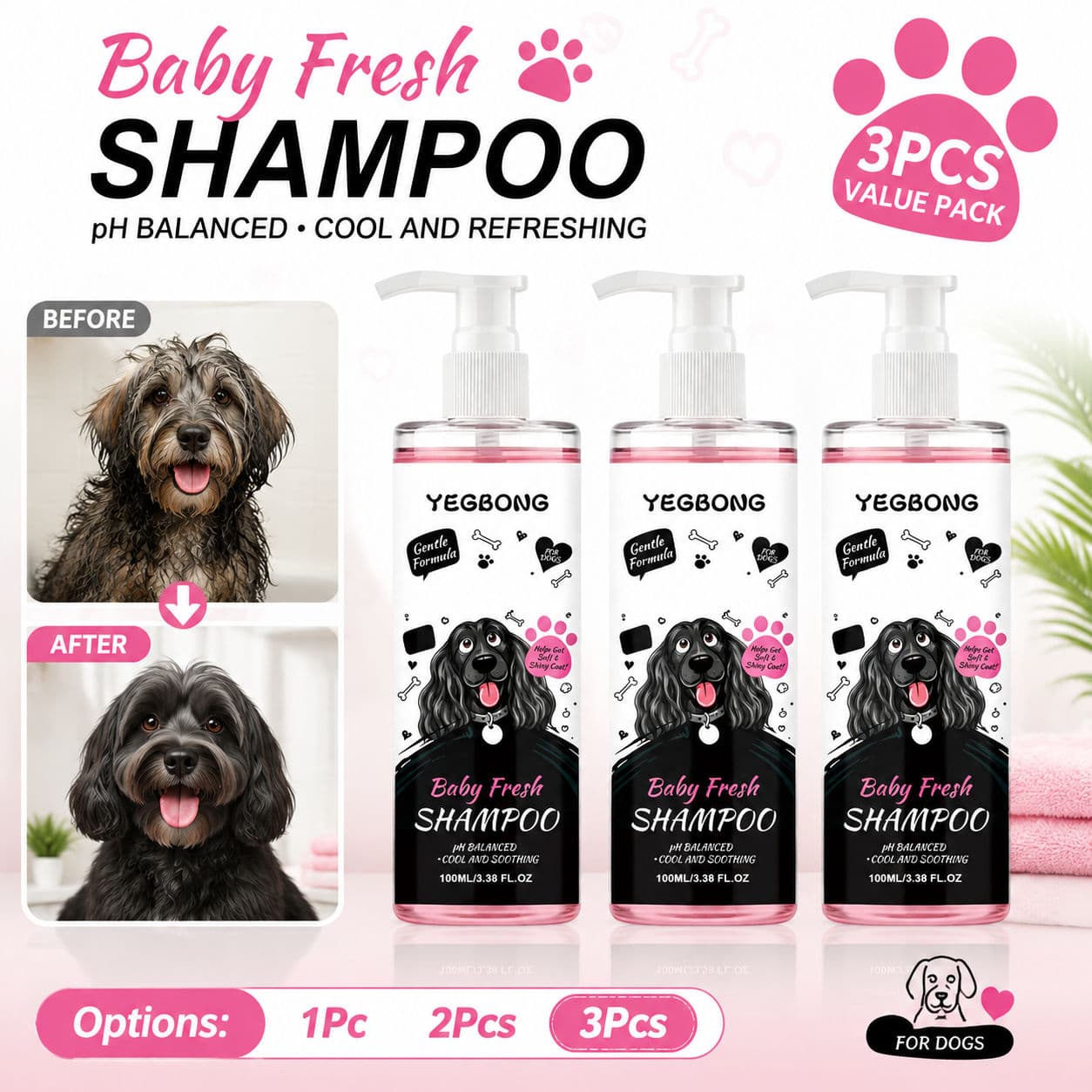 Shampoo Profissional para Cães pelo Macio 100 ml | Elimina Odores & Limpeza Suave | Pelagem Macia e Fofa