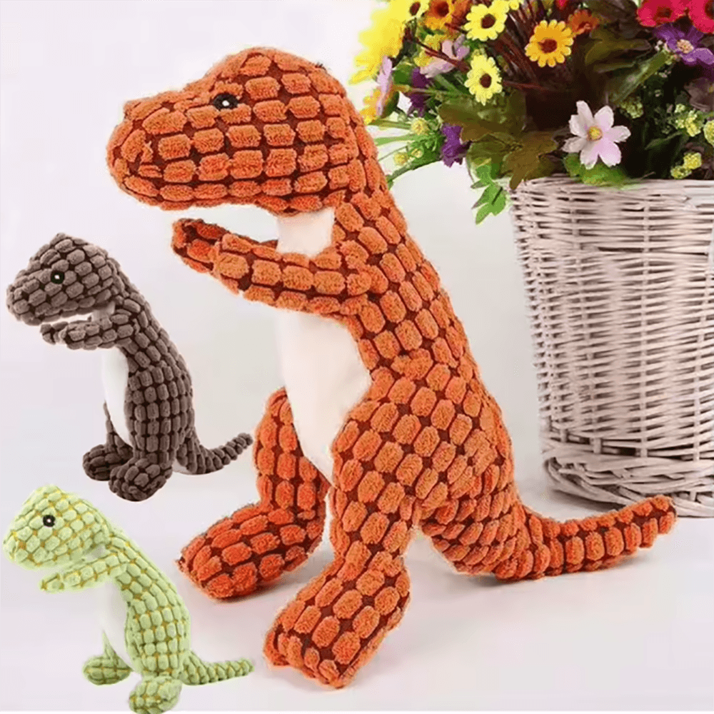 Brinquedo de Pelúcia para Cachorro Dinossauro Veludo de Milho, Resistente a Mordidas, Interativo, para Cachorros