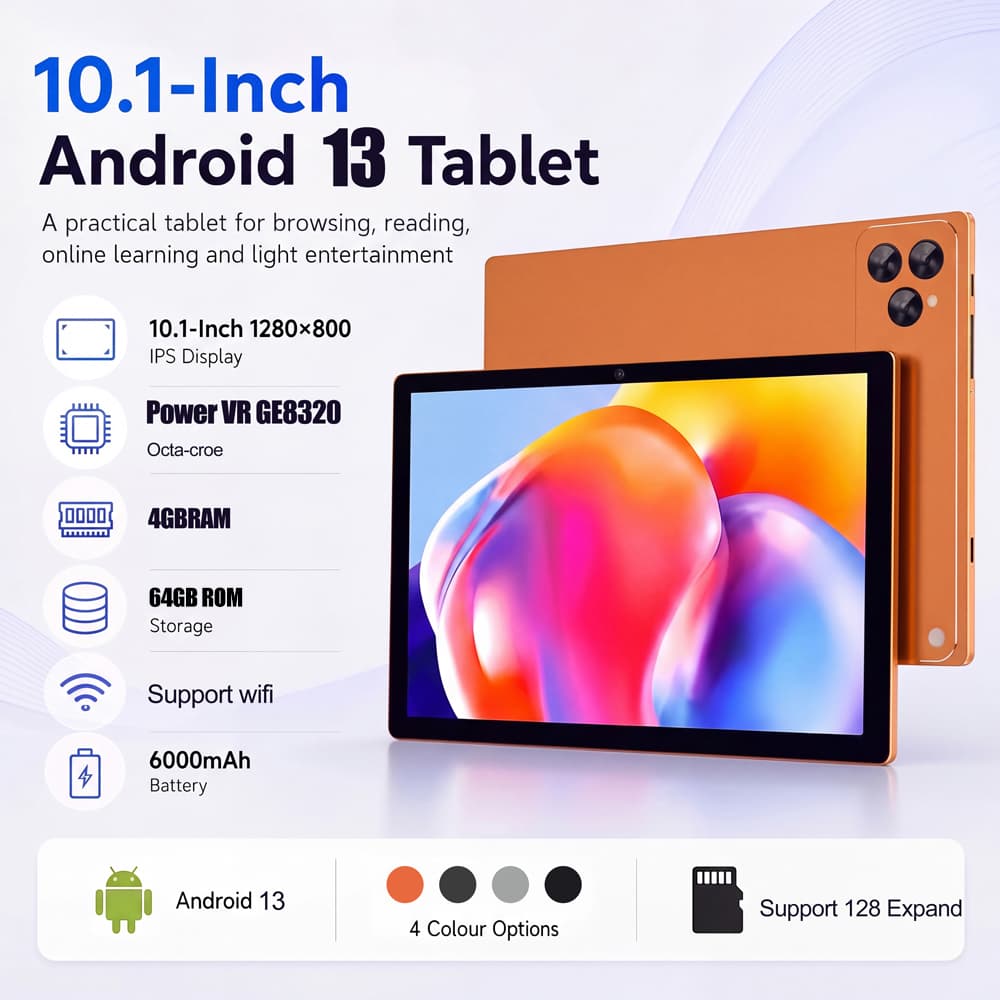 Tablet Inteligente Sistema Android 13 de 10,1 polegadas com Suporte a Rede Celular, Função de Expansão de Cartão TF,