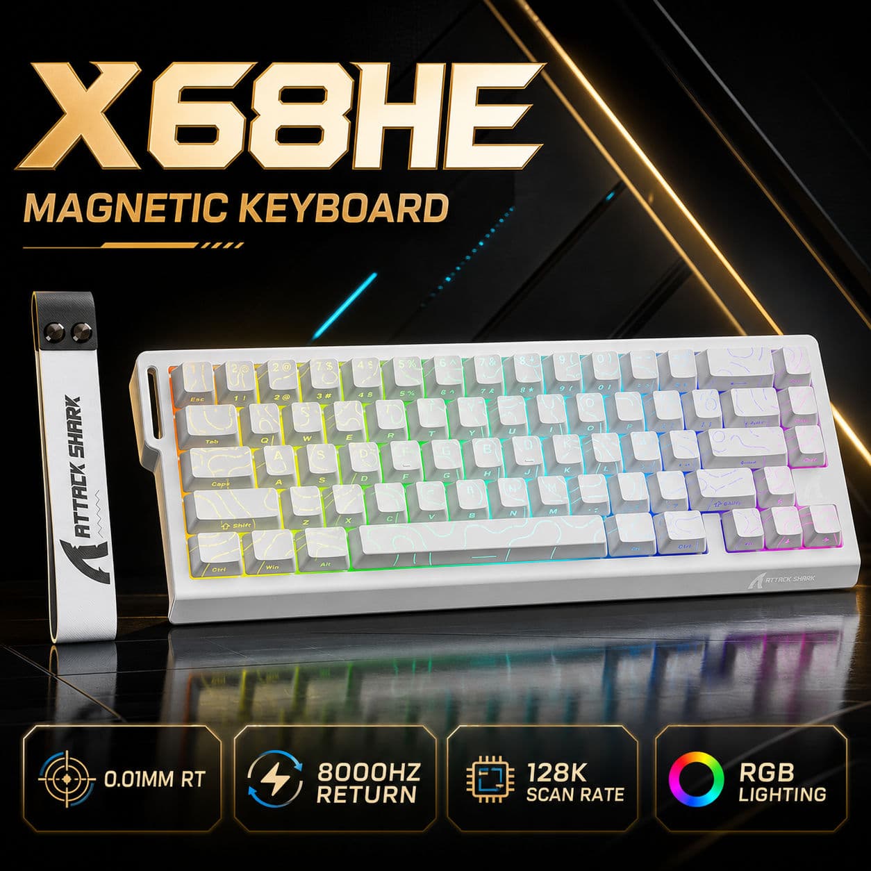 Teclado para jogos Attack Shark X68 HE, teclado mecânico, teclado numérico, taxa de varredura de 128K, troca rápida,