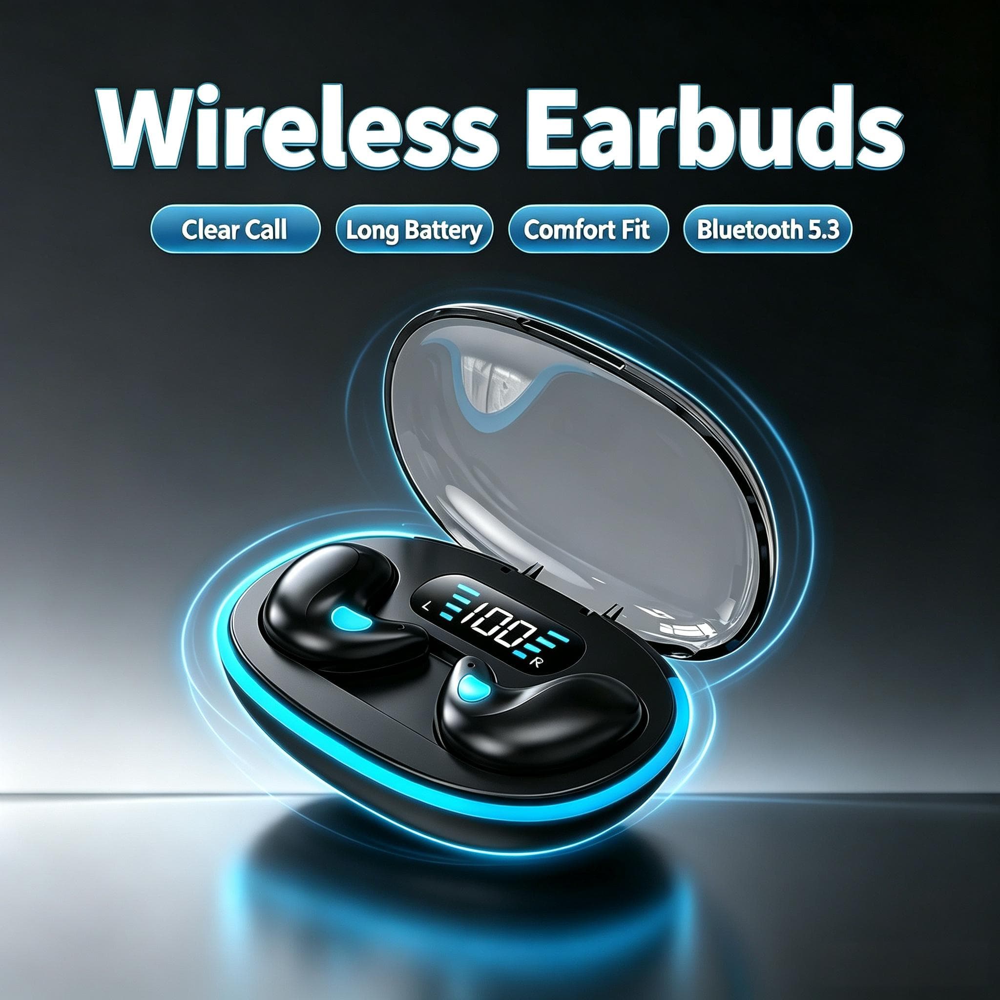 Fones de Ouvido Jpikuv X55, TWS Bluetooth 5.4, Fones sem Fio, Microfone HiFi, Fones de Ouvido Esportivos