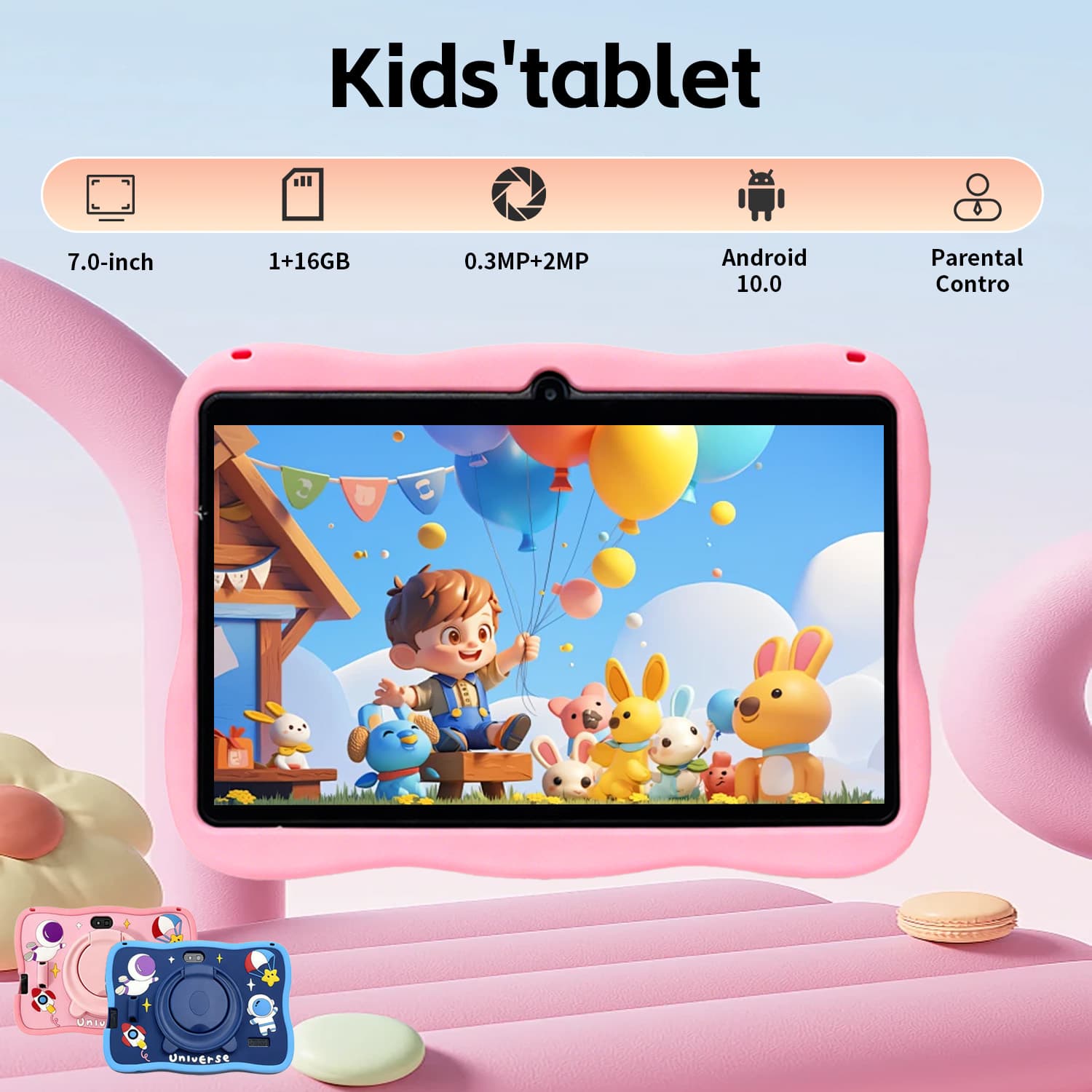 Tablet De Aprendizagem 7 Polegadas Android OS 16 Gb De Armazenamento Wi-Fi Bluetooth Para Crianças