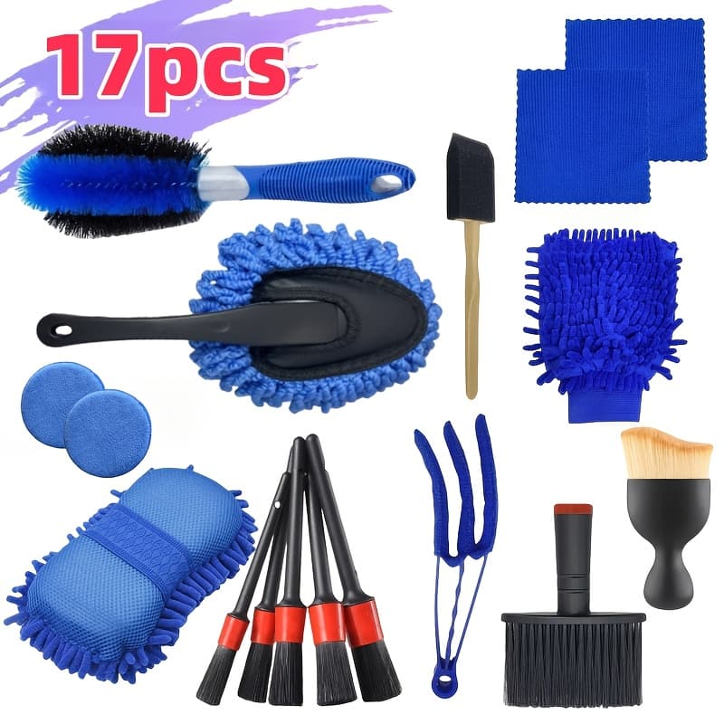 Azul 17 Em 1 Kit De Ferramentas De Cuidados De Limpeza De Carro Acessórios De Detalhamento De Polimento De Lavagem Autom
