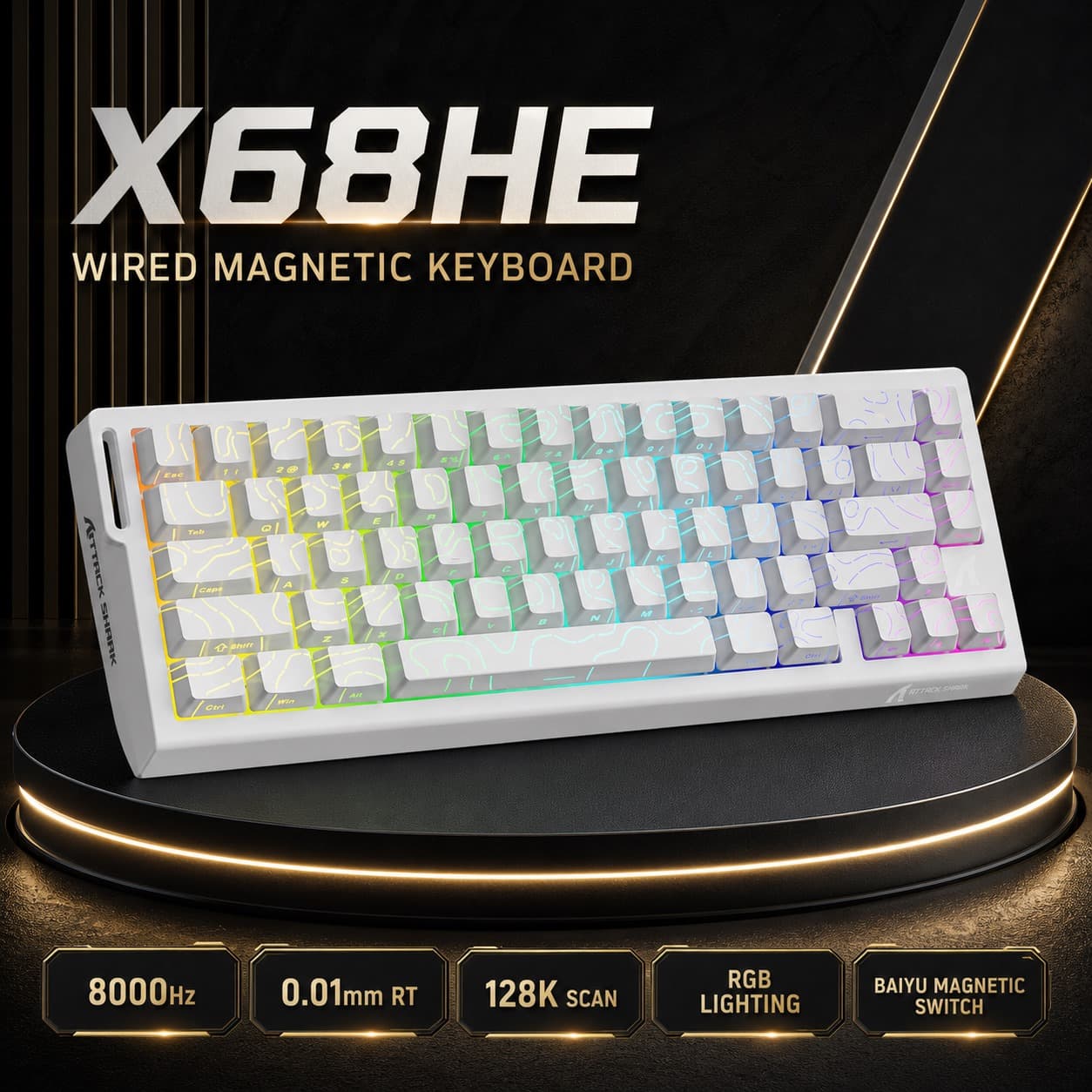 Teclado mecânico ATTACK SHARK X68HE para jogos, teclado numérico 66 teclas, taxa de sondagem 8000 Hz, switches