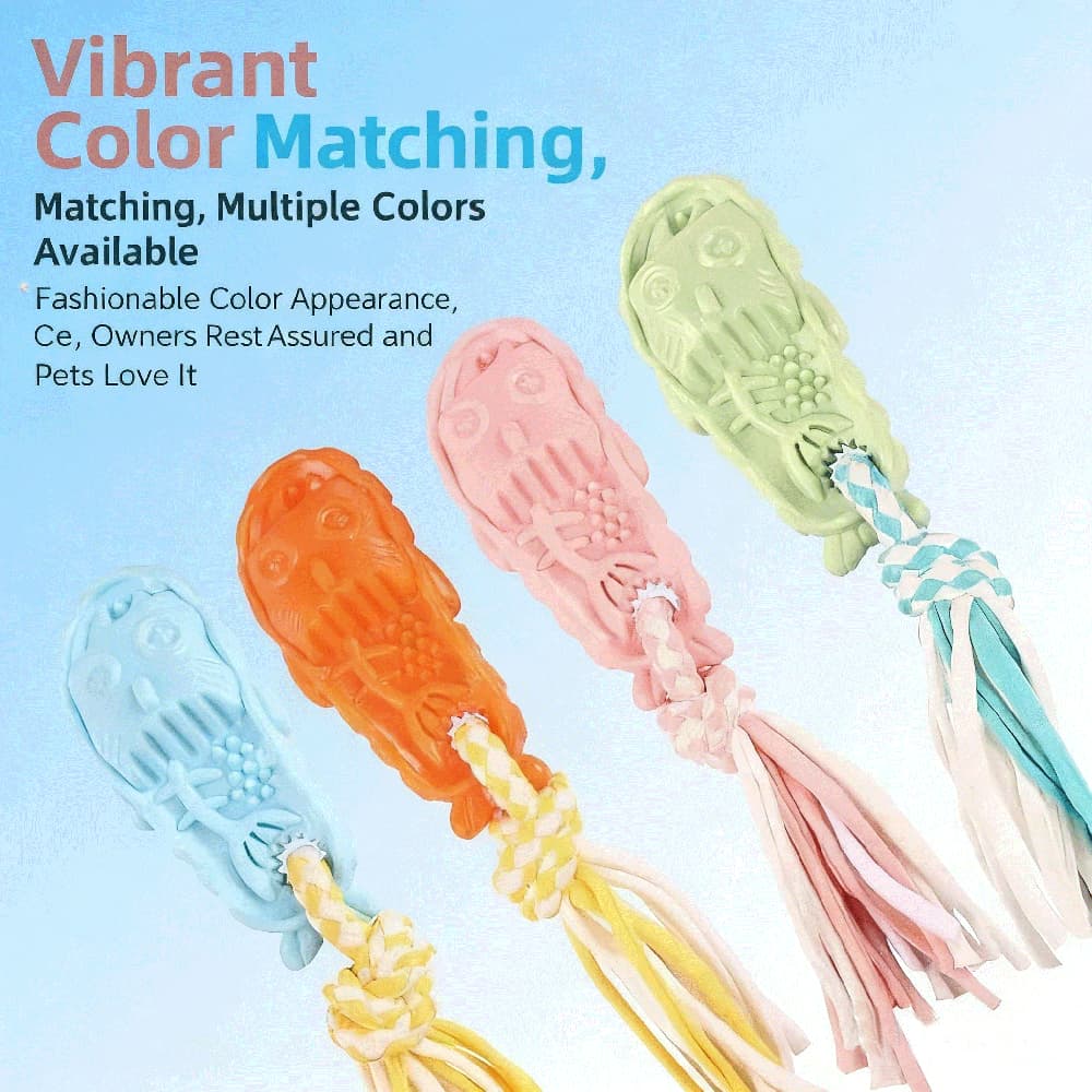 Brinquedo mastigável para cachorro Macaron Fish com borla trançada, corda resistente, brinquedo molar para limpeza de