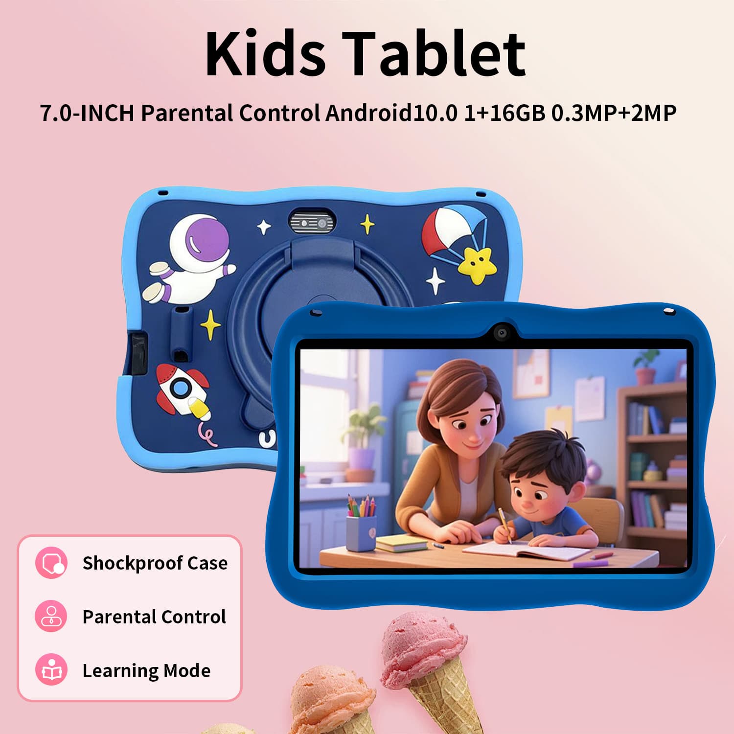 Tablet De 7 Polegadas Orientado Para Crianças , Armazenamento De 16 Gb , Sistema Operacional Android , Conectividade Blu