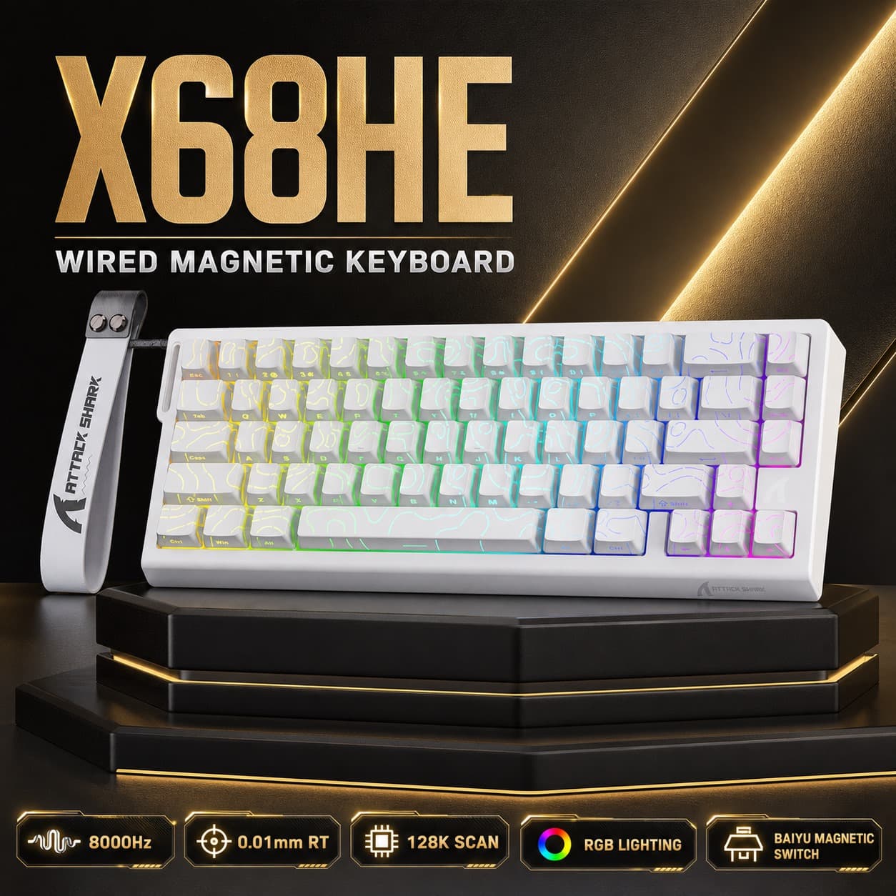 Teclado Mecânico Magnético Attack Shark X68HE 66 Teclas Placa Superior de Alumínio e Espuma Poron Teclado para Jogos FPS