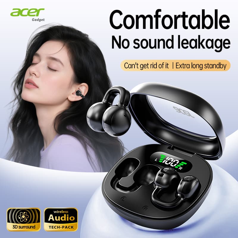 Fones de Ouvido Acer OHR537 – Fones de ouvido abertos, sem fio, com clipe, fones de ouvido Bluetooth 5.4, bateria para