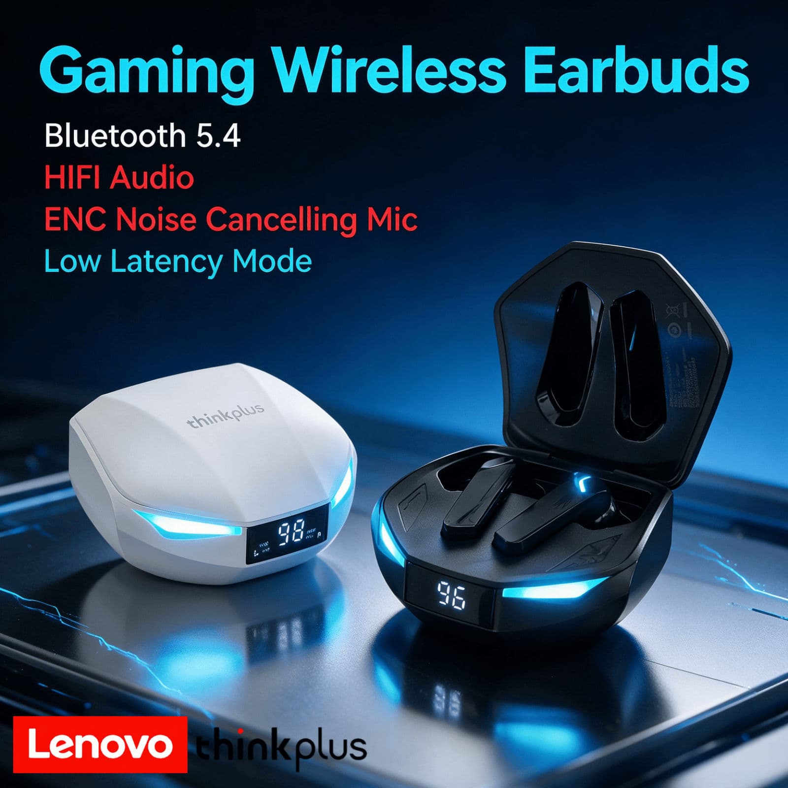 Fone de Ouvido Lenovo XT53: Fones de Ouvido True Wireless, Fones de Ouvido Bluetooth para Negócios e Viagem, Visor LED,