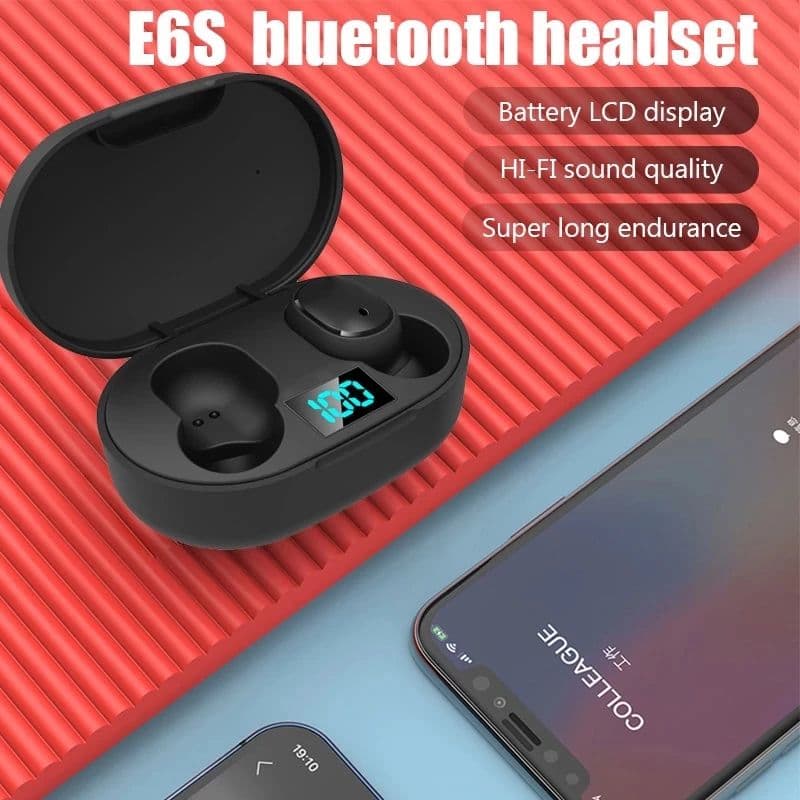 Fones de Ouvido E6S TWS, Fones Bluetooth Sem Fio, Display LED, Fones Estéreo 9D, Redução de Ruído, Longa Duração da