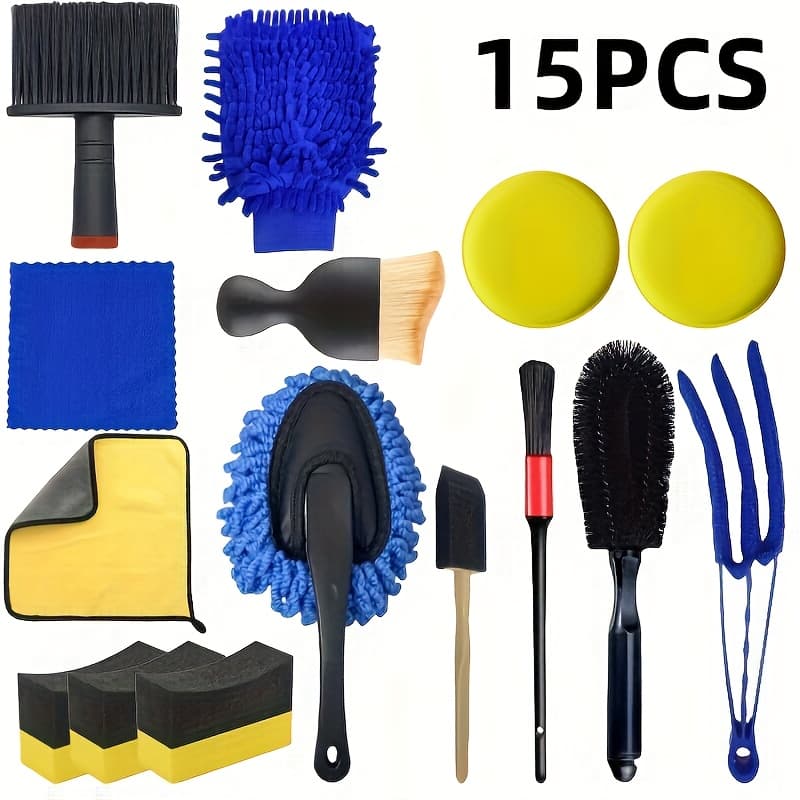 Conjunto completo de 15 escovas para limpeza de interiores de carros, remoção de poeira de saídas de ar e kit de