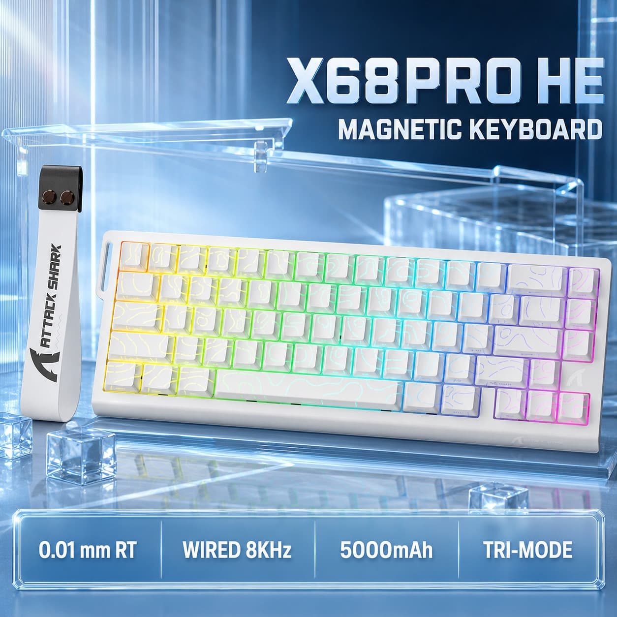 Teclado Mecânico de Jogos Attack Shark X68PRO HE Mini USB, Switch para Jogos, Teclado Compacto, Keycaps PBT, para PC,