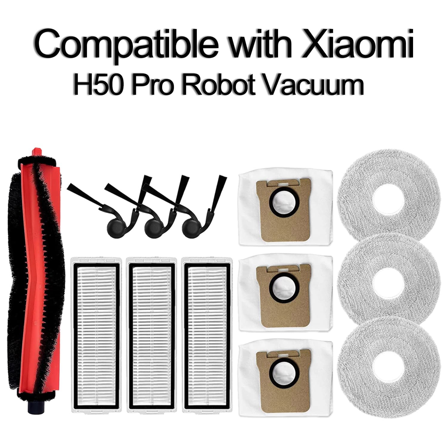 Compatível com o Xiaomi H50 Pro Aspirador de pó robô, filtros HEPA, sacos de pó e peças de reposição de pano de