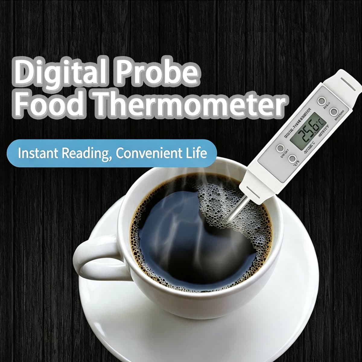 Termômetro Digital de Alimentos, Medidor Instantâneo de Carne em Aço Inoxidável 304 para Café, Leite, Churrasco e Óleo