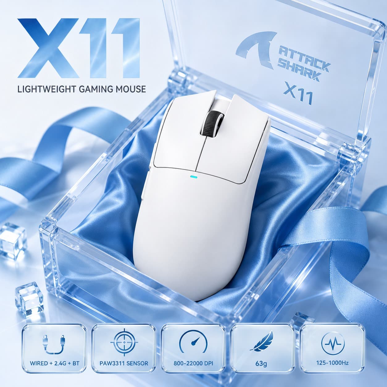 Mouse Bluetooth Sem Fio ATTACK SHARK X11, Bateria Recarregável de 300mAh, Carregamento Magnético Rápido, Mouse