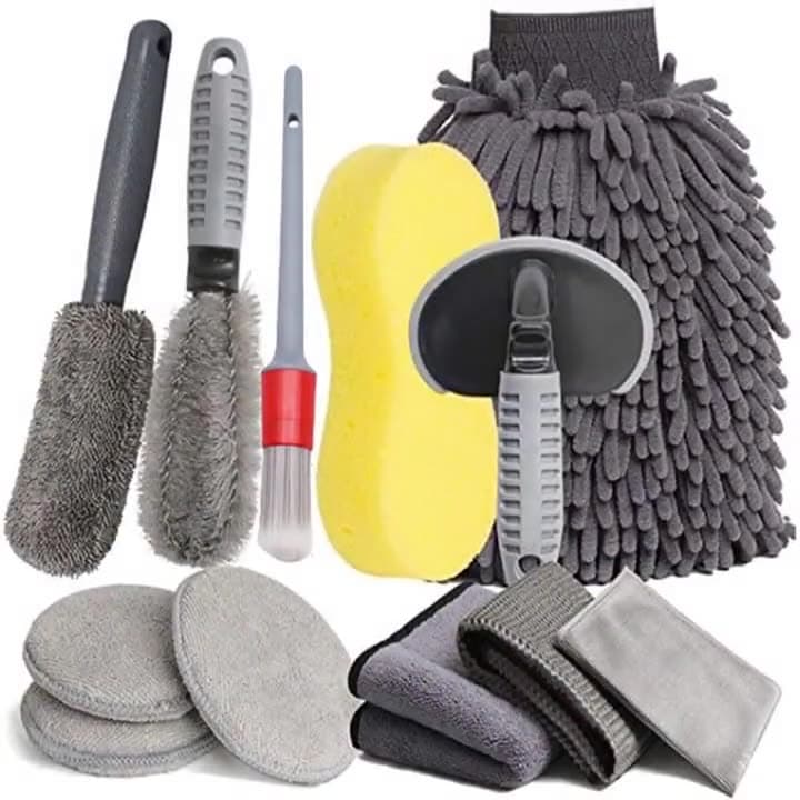 Kit de limpeza para cuidados do carro, pano de microfibra, esponja macia de lavagem, escova de pneus, bloco aplicador de