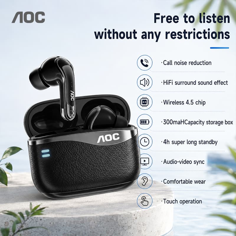 Fones de Ouvido AOC ACT4625 Sem Fio para Jogos, Fones Bluetooth 5.4, 2.4G, Fones de Ouvido Duplos, Baixa Latência,